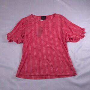 W5 Coral Pink Striped Ruffle Sleeve Blouse | Women’s Medium | NWT